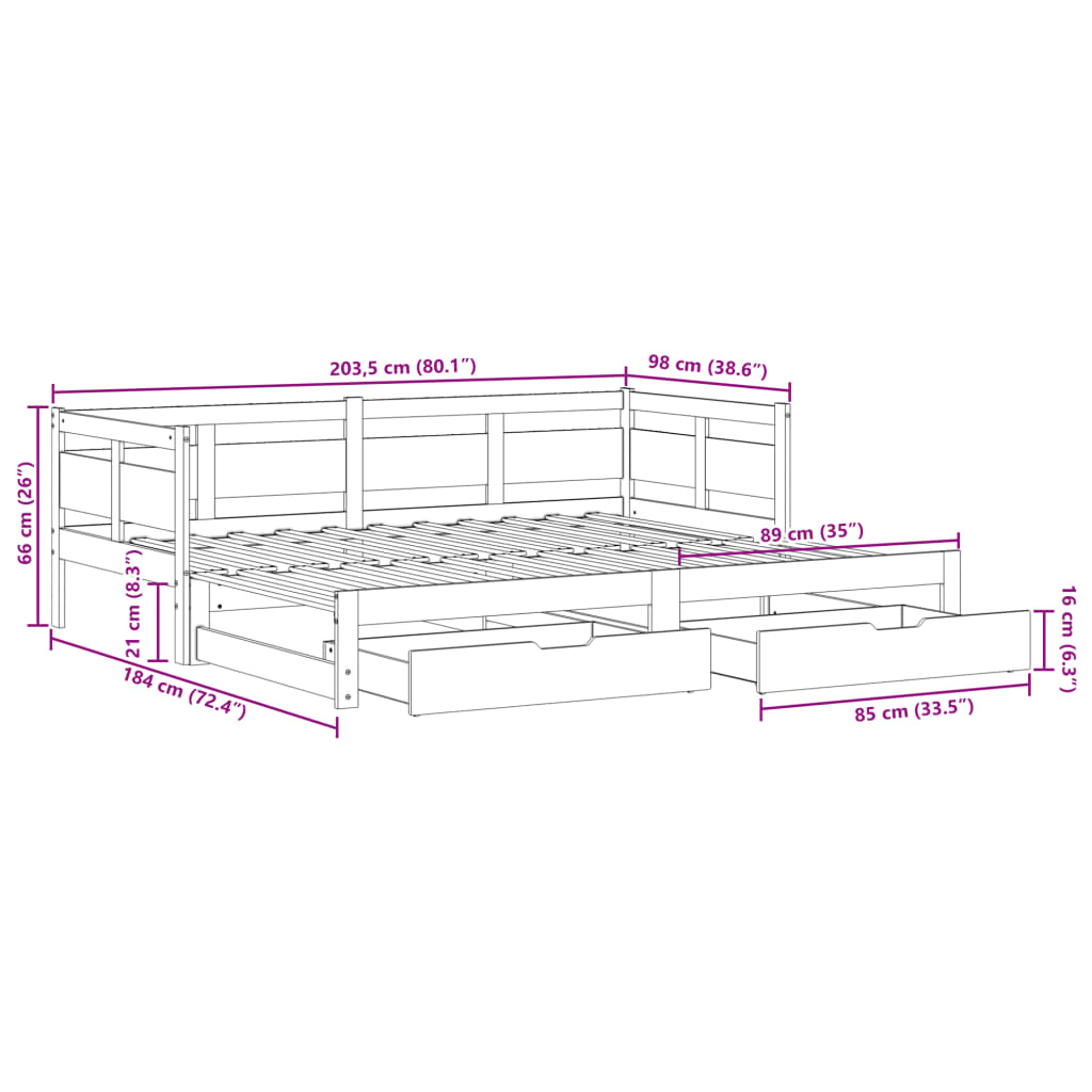 vidaXL Tagesbett Ausziehbar mit Schubladen ohne Matratze Weiß 90x200cm