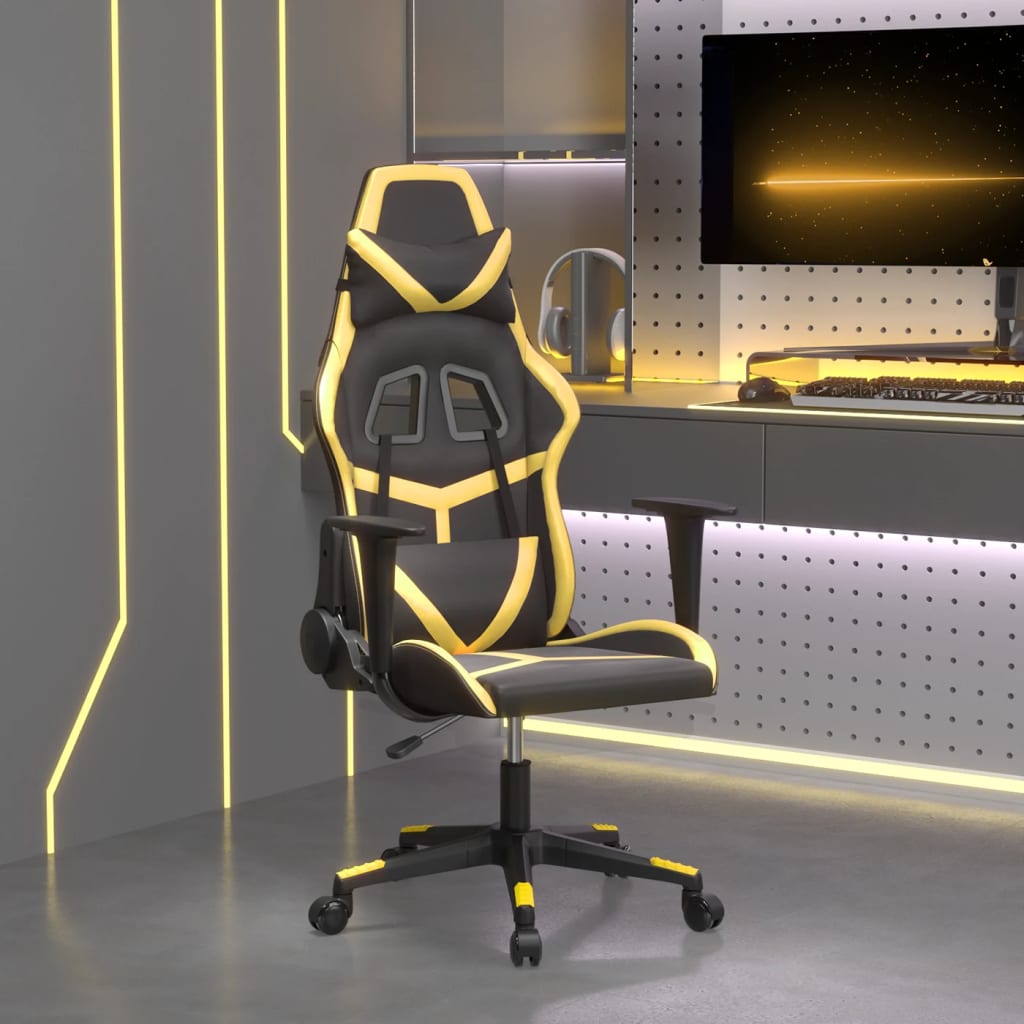 vidaXL Gaming-Stuhl mit Massagefunktion Schwarz & Golden Kunstleder