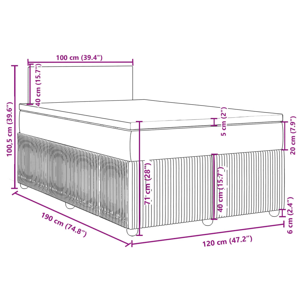 vidaXL Boxspringbett mit Matratze Hellgrau 120x190 cm Stoff