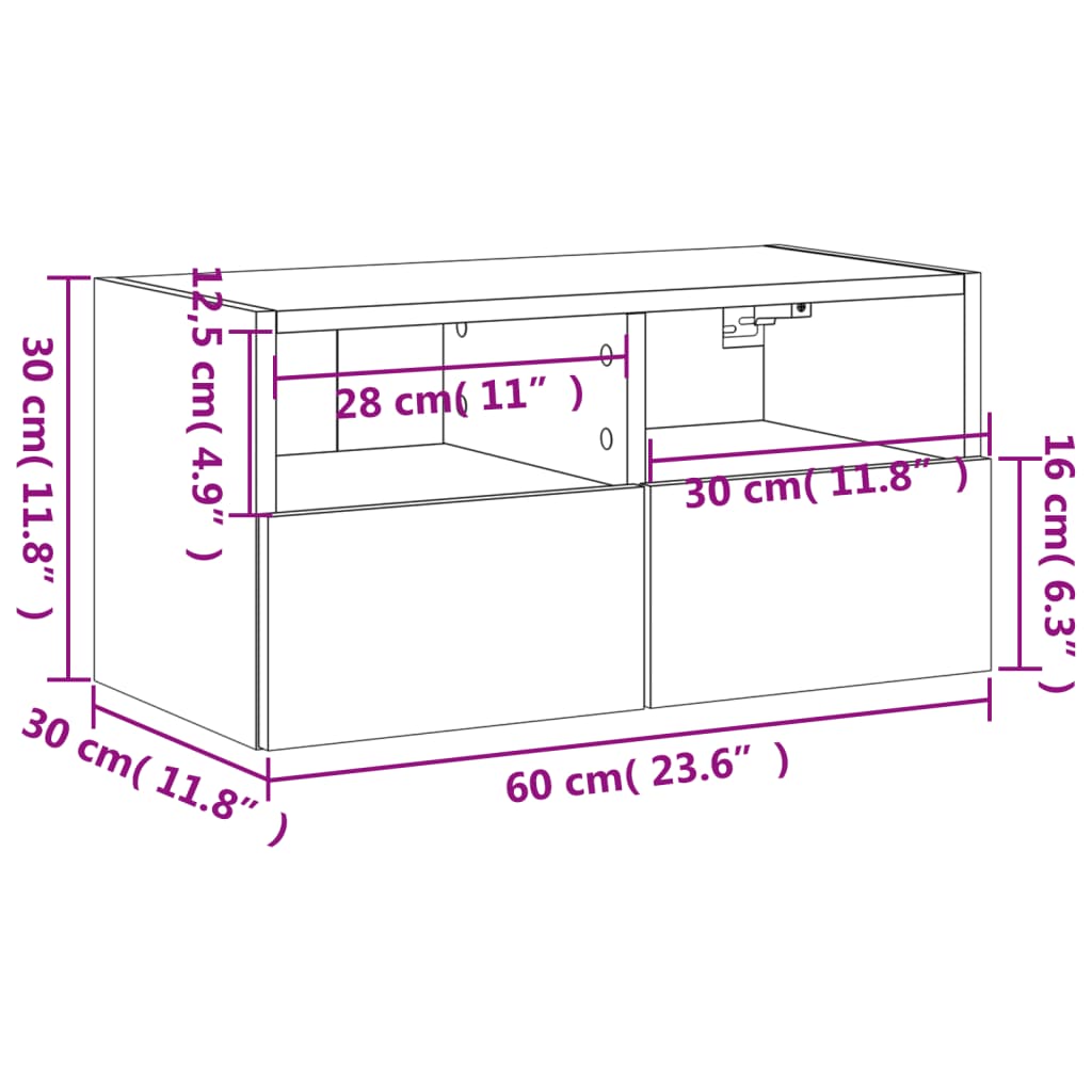 vidaXL TV-Wandschrank Sonoma-Eiche 60x30x30 cm Holzwerkstoff