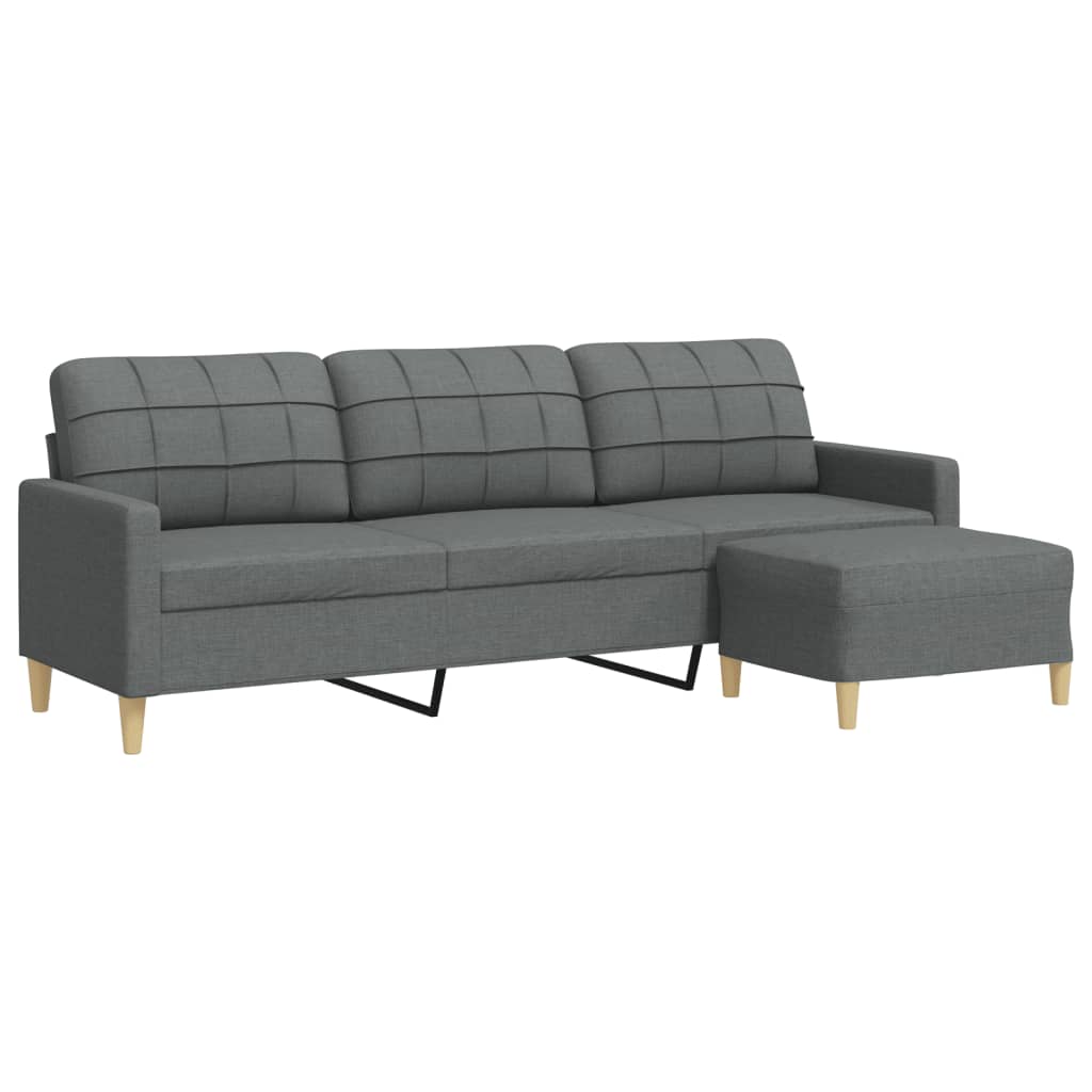 vidaXL 3-Sitzer-Sofa mit Hocker Dunkelgrau 210 cm Stoff