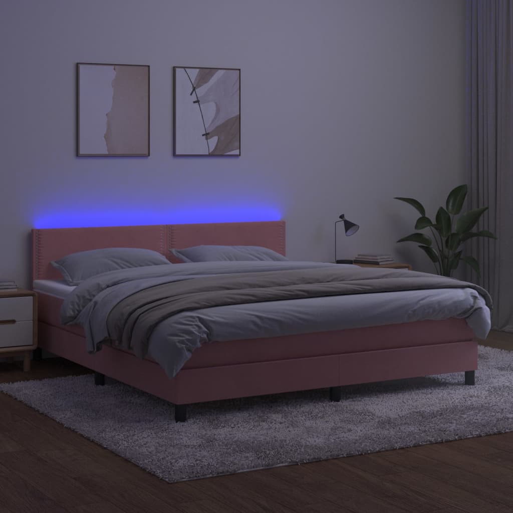 vidaXL Boxspringbett mit Matratze & LED Rosa 160x200 cm Samt