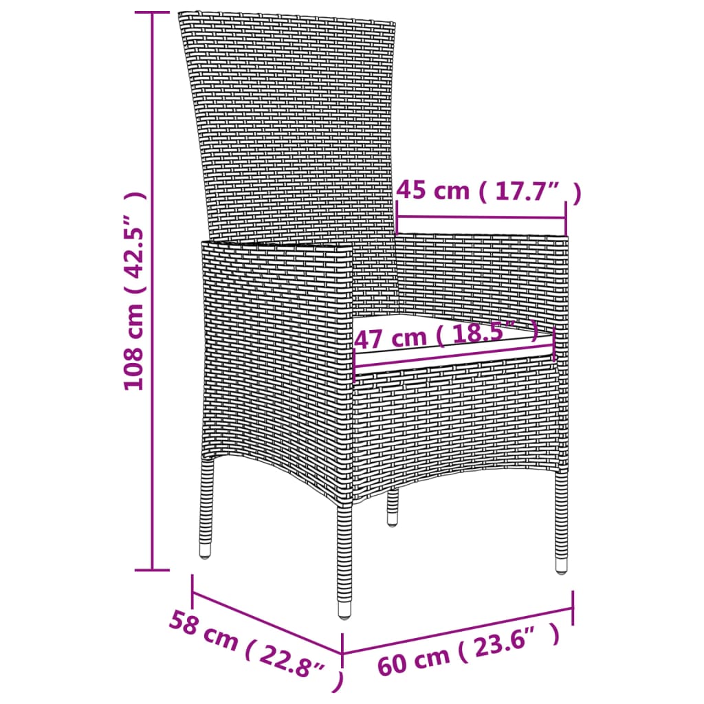 vidaXL 3-tlg. Garten-Essgruppe mit Kissen Beige Poly Rattan