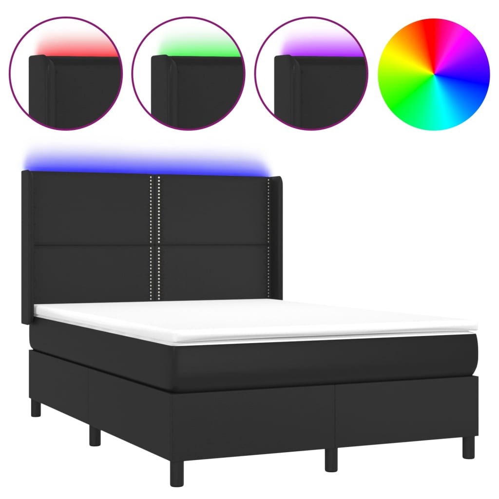 vidaXL Boxspringbett mit Matratze & LED Schwarz 140x200 cm Kunstleder