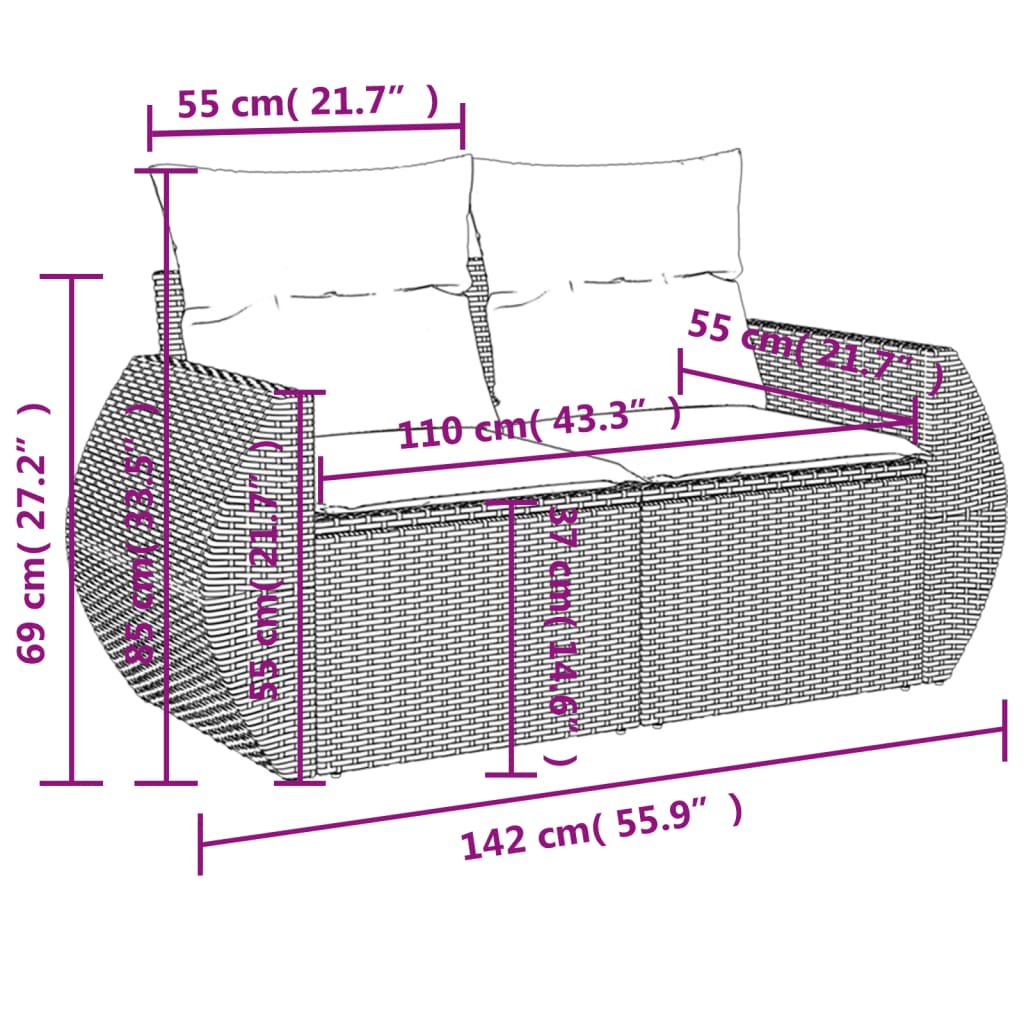 vidaXL 11-tlg. Garten-Sofagarnitur mit Kissen Grau Poly Rattan