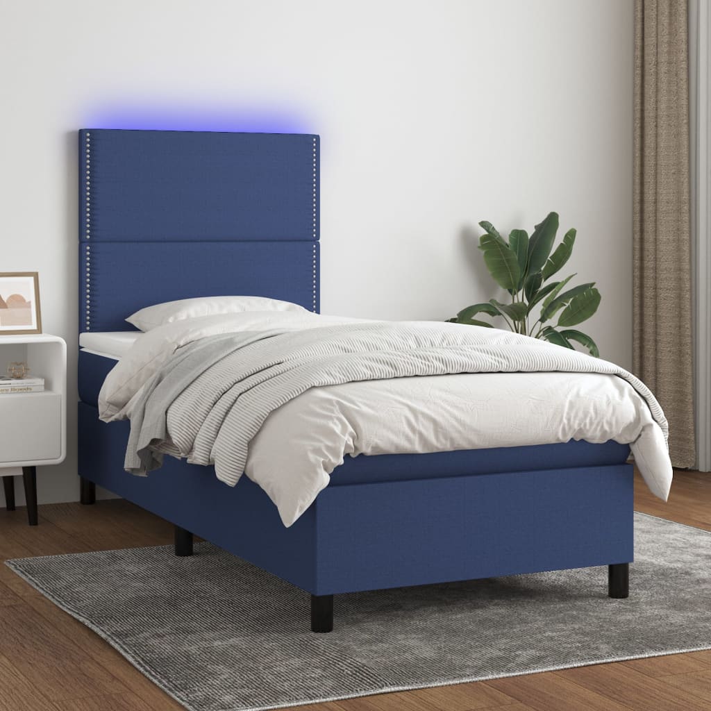 vidaXL Boxspringbett mit Matratze & LED Blau 100x200 cm Stoff