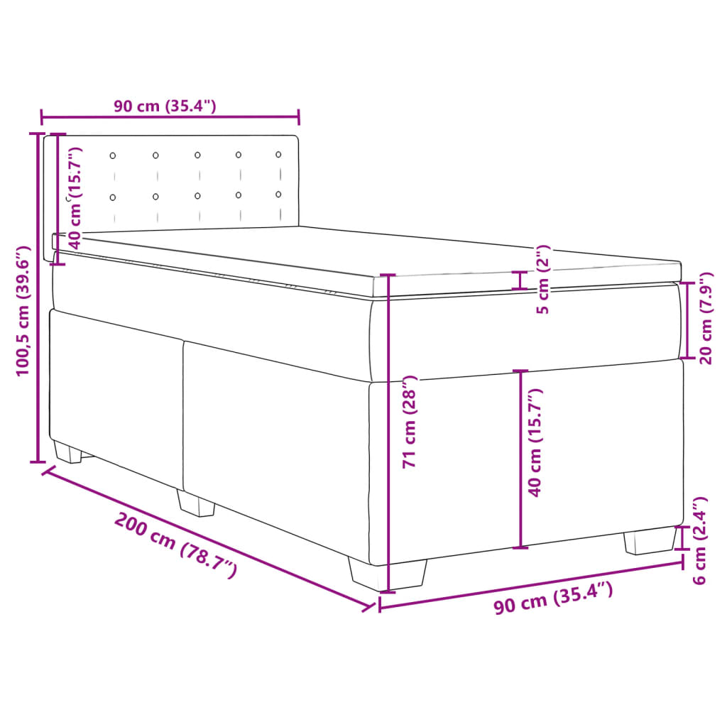 vidaXL Boxspringbett mit Matratze Hellgrau 90x200 cm Samt