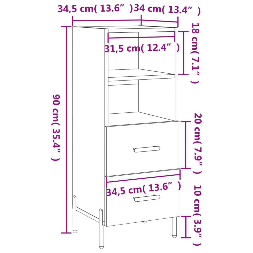 vidaXL Sideboard Braun Eichen-Optik 34,5x34x90 cm Holzwerkstoff