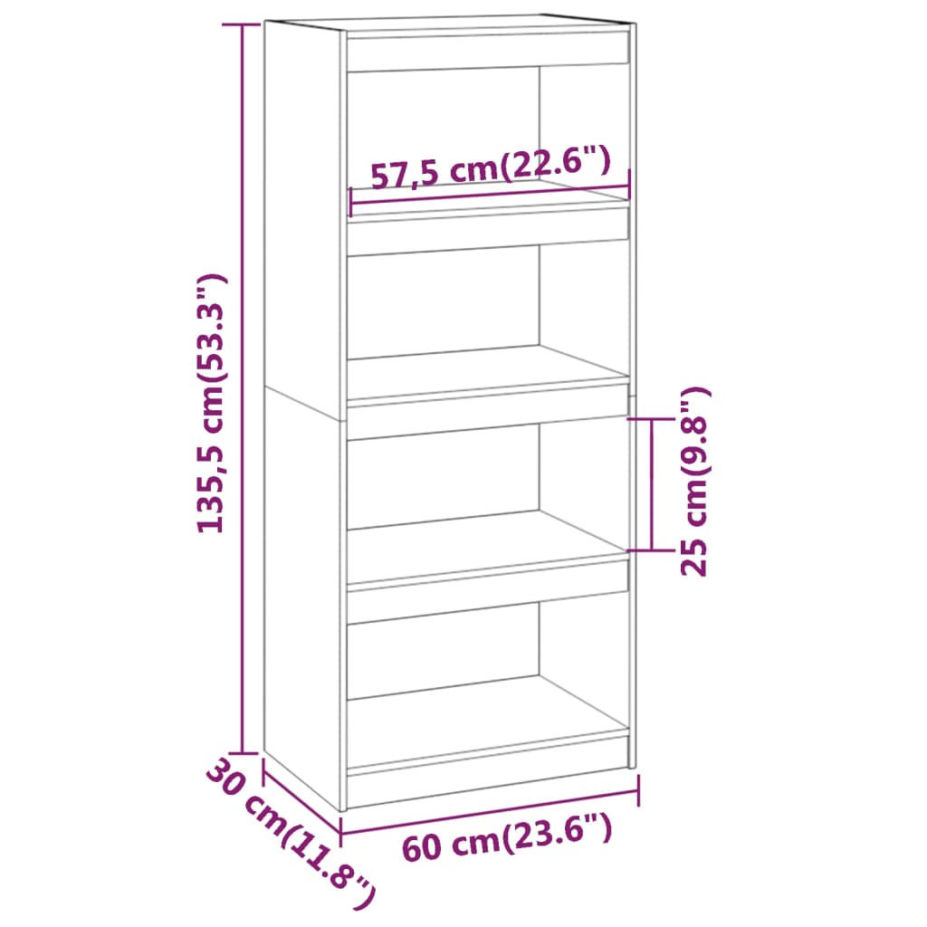 vidaXL Bücherregal/Raumteiler Honigbraun 60x30x135,5 cm Kiefernholz