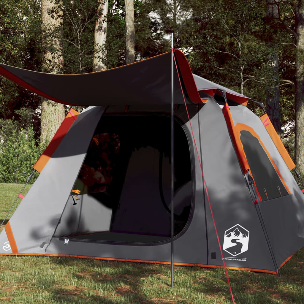 vidaXL Kuppel-Campingzelt 4 Personen Grau und Orange Quick Release