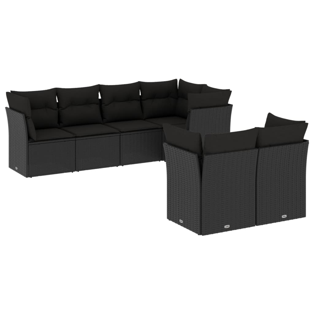 vidaXL 7-tlg. Garten-Sofagarnitur mit Kissen Schwarz Poly Rattan