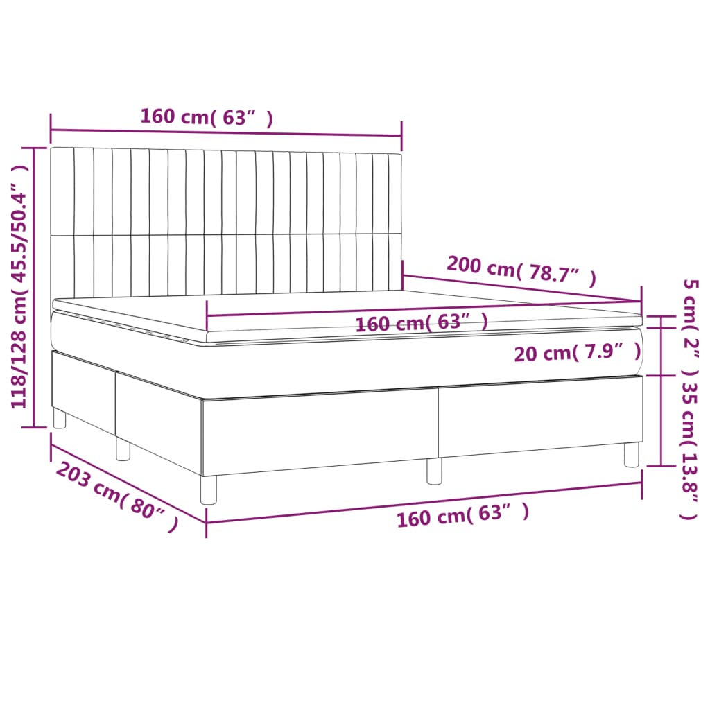 vidaXL Boxspringbett mit Matratze Creme 160x200 cm Stoff