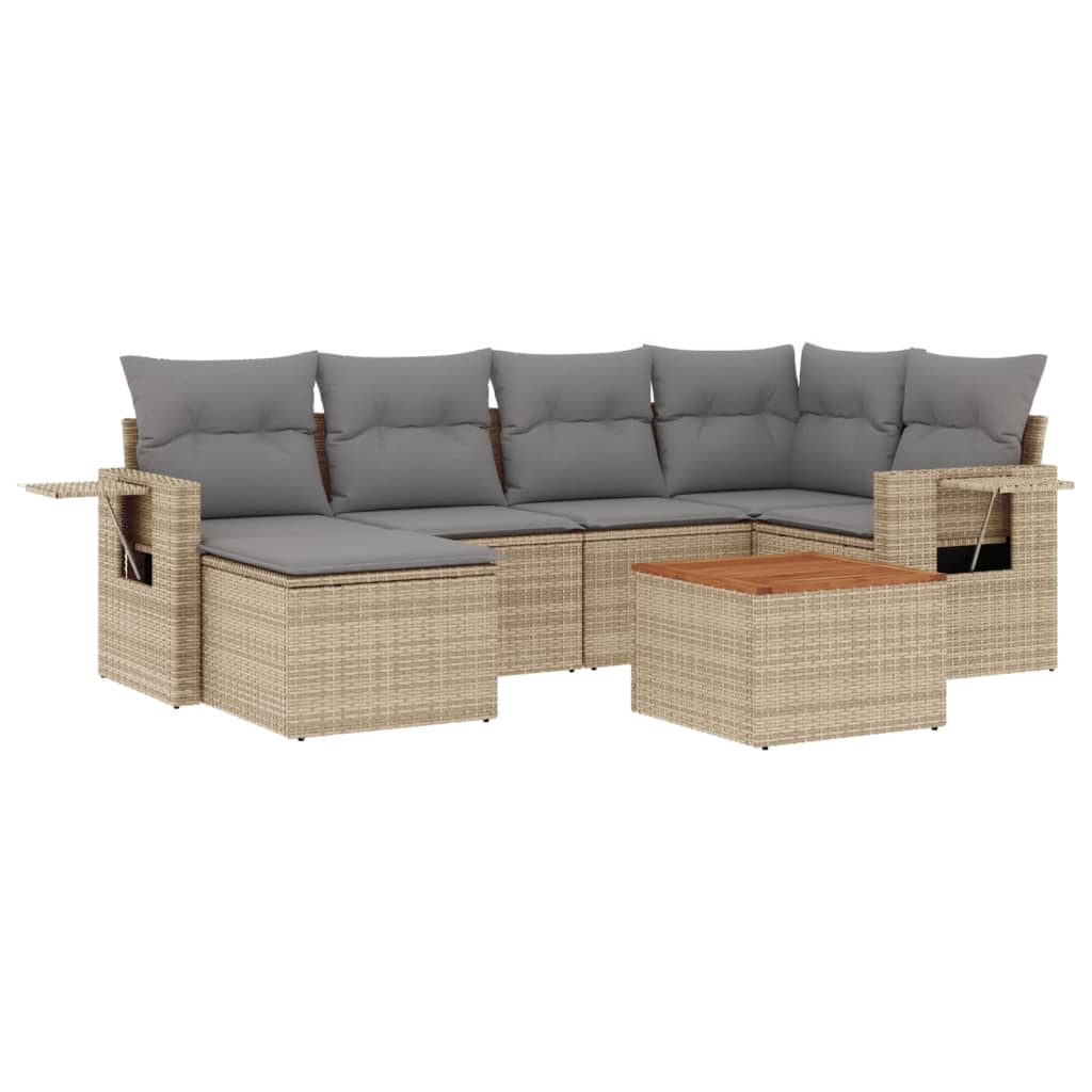 vidaXL 7-tlg. Garten-Sofagarnitur mit Kissen Beige Poly Rattan