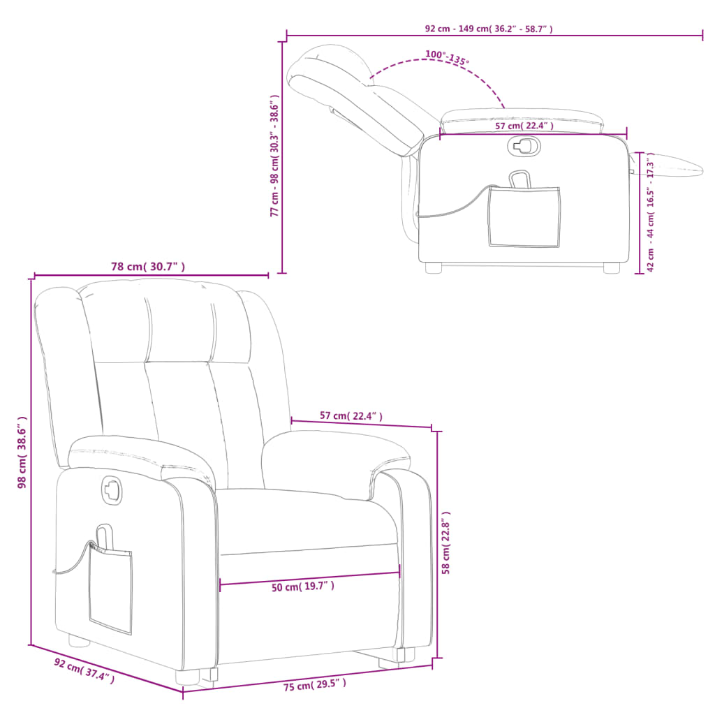 vidaXL Massagesessel mit Aufstehhilfe Cappuccino-Braun Kunstleder