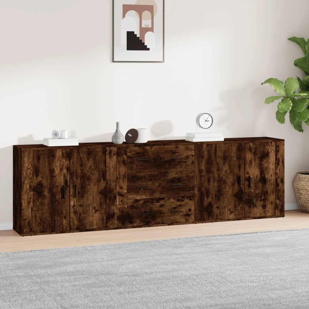 vidaXL Sideboards 3 Stk. Räuchereiche Holzwerkstoff