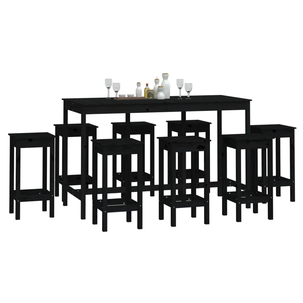 vidaXL 9-tlg. Bar-Set Schwarz Massivholz Kiefer