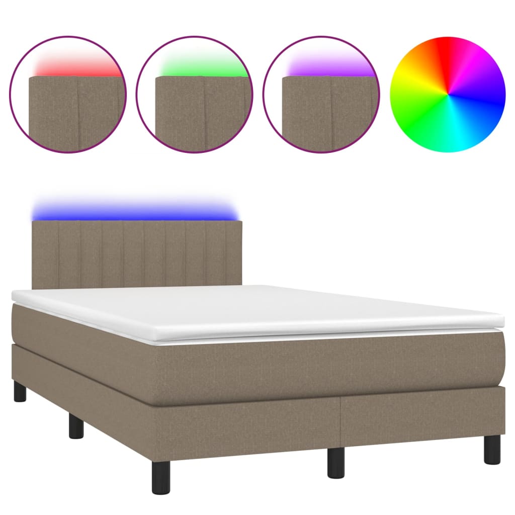 vidaXL Boxspringbett mit Matratze & LED Taupe 120x200 cm Stoff