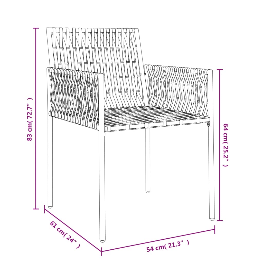 vidaXL Gartenstühle mit Kissen 2 Stk. Braun 54x61x83 cm Poly Rattan