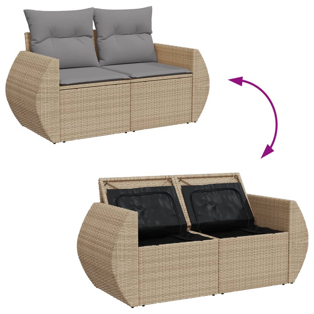 vidaXL Gartensofa mit Kissen 2-Sitzer Beige Poly Rattan