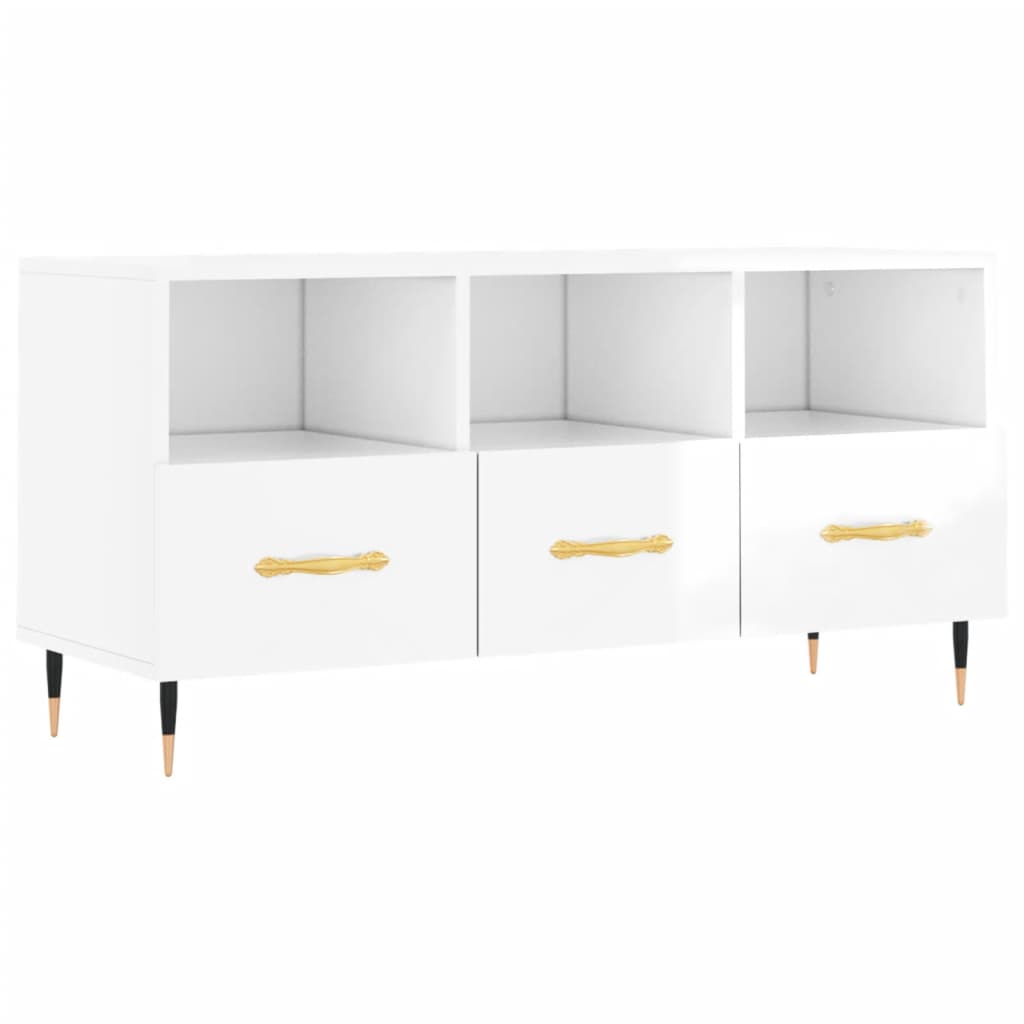 vidaXL TV-Schrank Hochglanz-Weiß 102x36x50 cm Holzwerkstoff