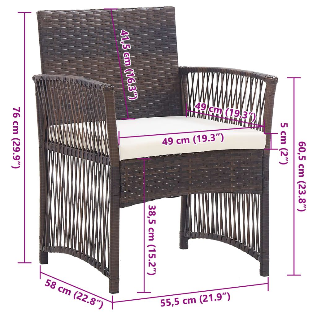 vidaXL Gartensessel mit Sitzkissen 2 Stk. Braun Poly Rattan