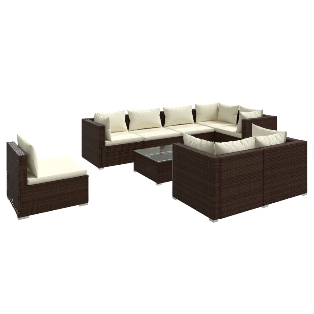 vidaXL 9-tlg. Garten-Lounge-Set mit Kissen Poly Rattan Braun