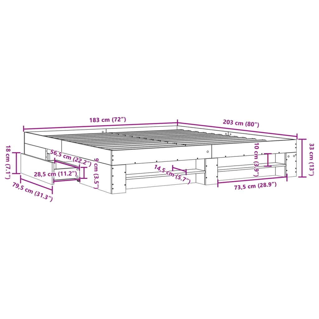 vidaXL Bettgestell Sonoma-Eiche 180x200 cm Holzwerkstoff