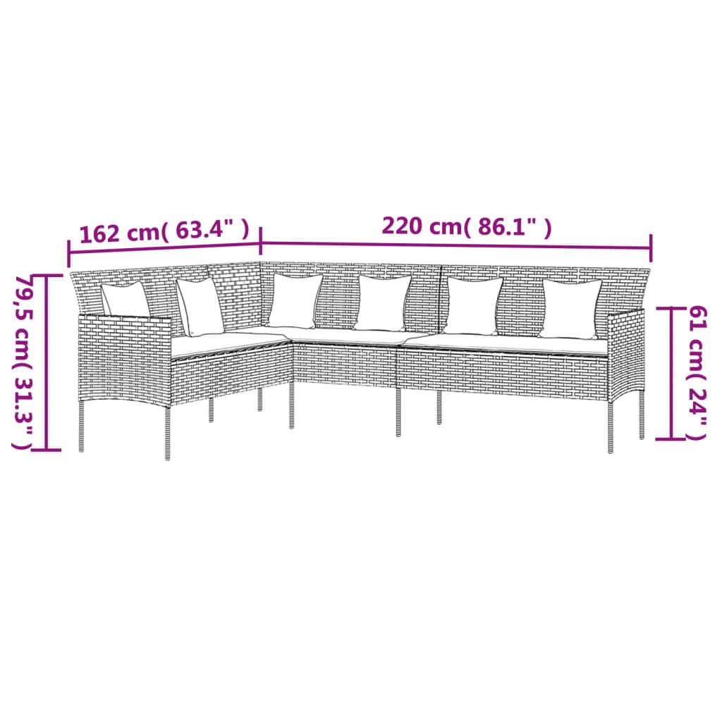 vidaXL 6-tlg. Garten-Essgruppe mit Kissen Grau Poly Rattan