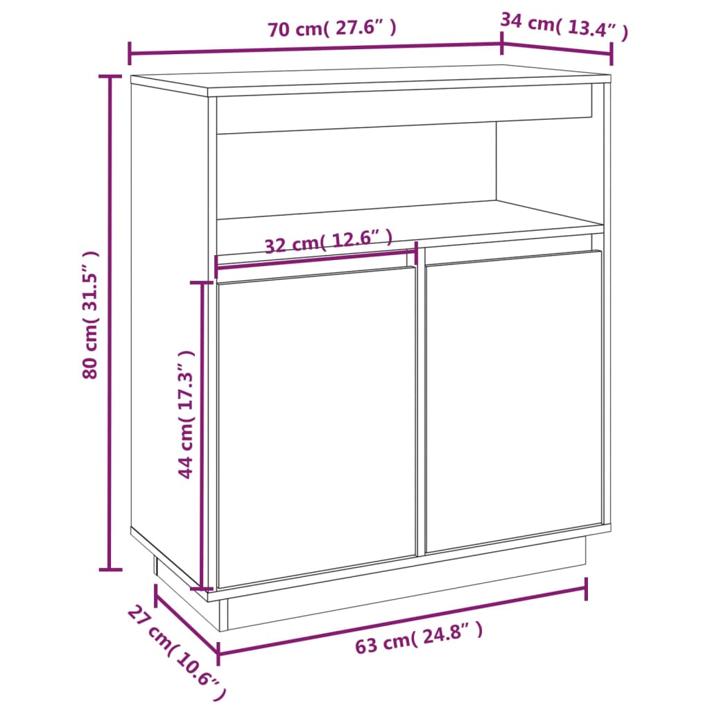 vidaXL Sideboard Weiß 70x34x80 cm Massivholz Kiefer