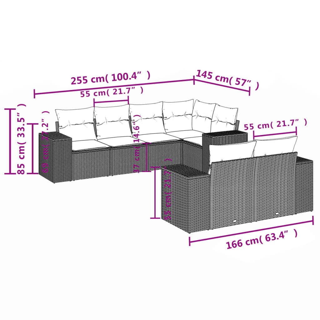 vidaXL 7-tlg. Garten-Sofagarnitur mit Kissen Grau Poly Rattan