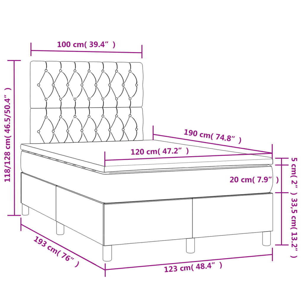 vidaXL Boxspringbett mit Matratze & LED Schwarz 120x190 cm Stoff