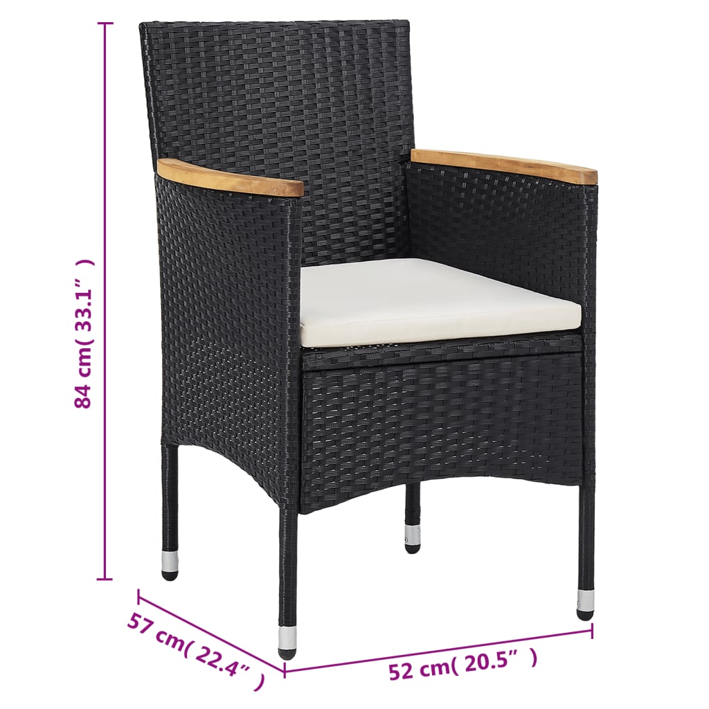 vidaXL 11-tlg. Garten-Essgruppe Poly Rattan Schwarz