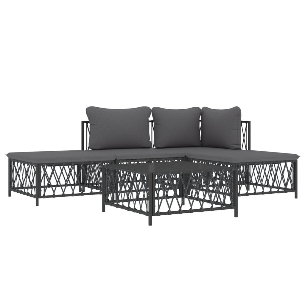 vidaXL 5-tlg. Garten-Lounge-Set mit Kissen Anthrazit Stahl