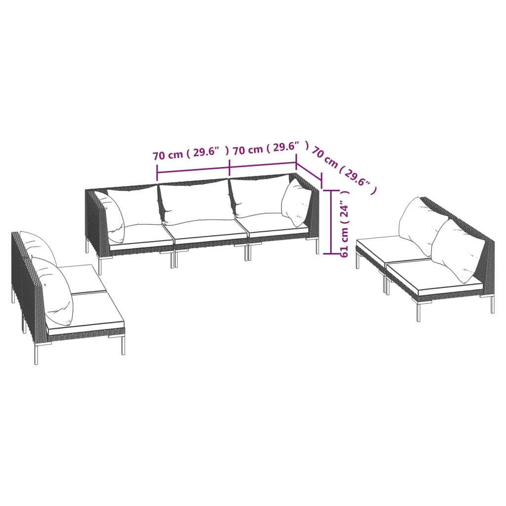 vidaXL 7-tlg. Garten-Lounge-Set mit Kissen Poly Rattan Dunkelgrau