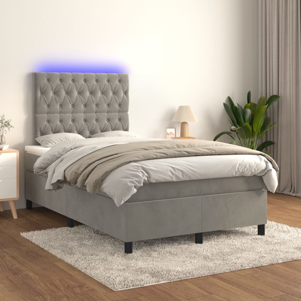 vidaXL Boxspringbett mit Matratze & LED Hellgrau 120x200 cm Samt