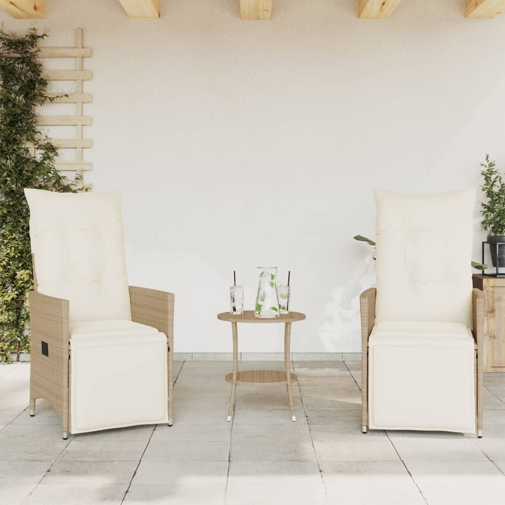 vidaXL 3-tlg. Bistro-Set mit Kissen Beige Poly Rattan