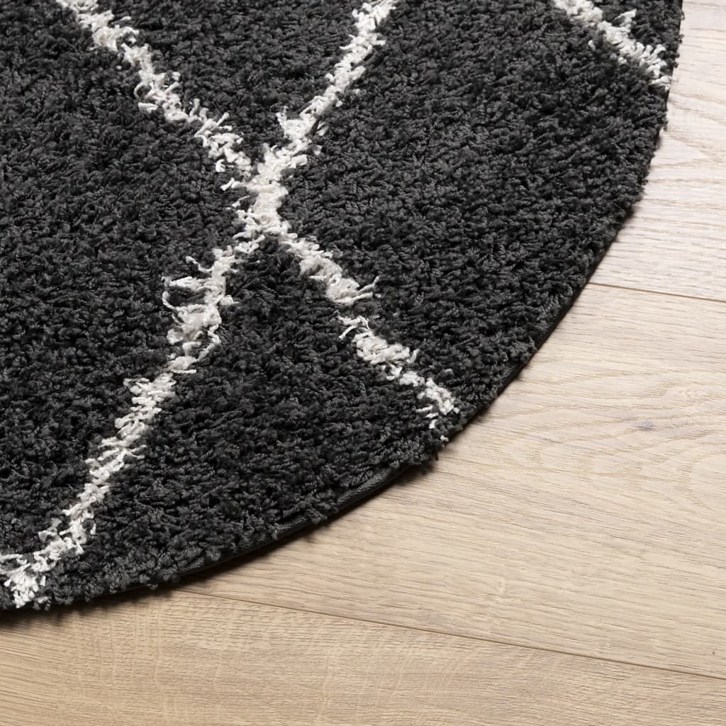 vidaXL Teppich Shaggy Hochflor Modern Schwarz und Creme Ø 120 cm