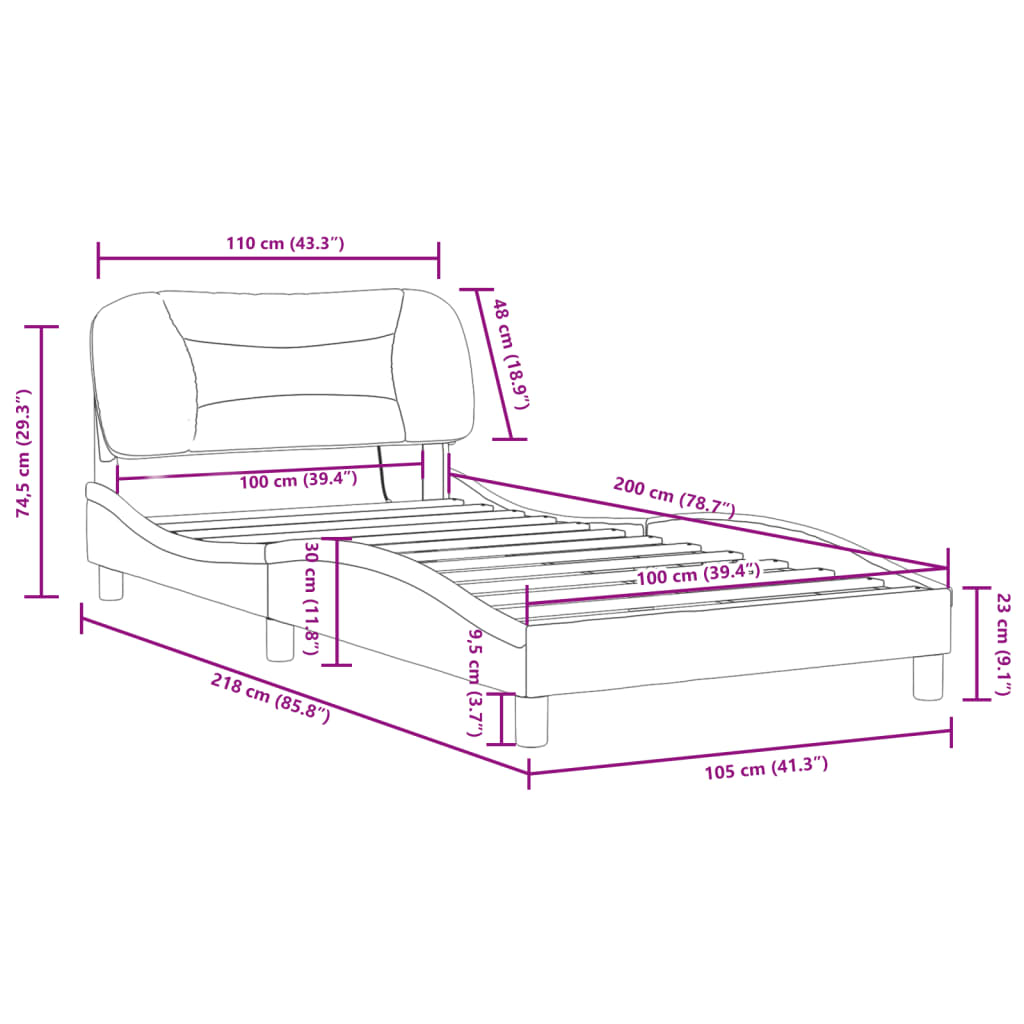 vidaXL Bettgestell mit LED Grau 100x200 cm Kunstleder