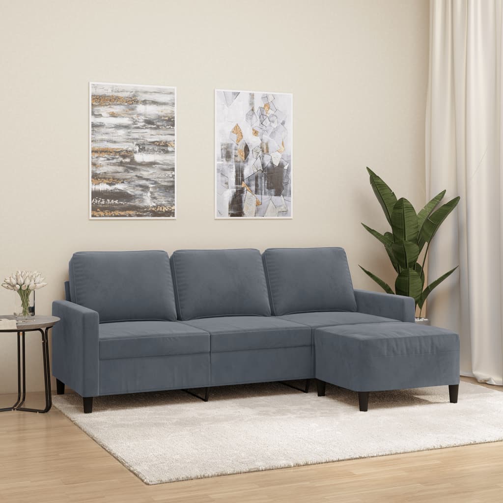 vidaXL 3-Sitzer-Sofa mit Hocker Dunkelgrau 180 cm Samt