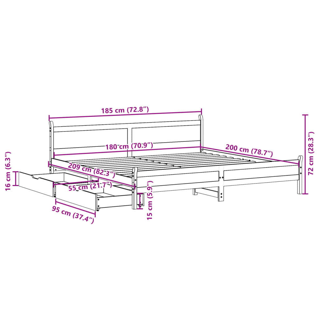 vidaXL Massivholzbett ohne Matratze Weiß 180x200 cm Kiefernholz