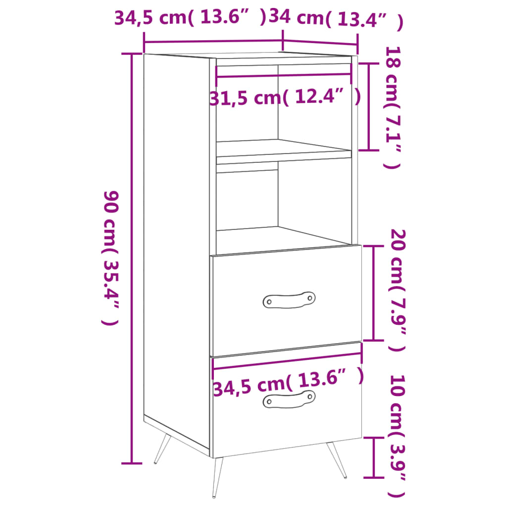 vidaXL Sideboard Grau Sonoma 34,5x34x90 cm Holzwerkstoff