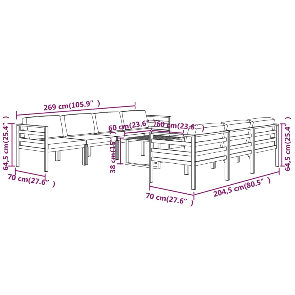 vidaXL 8-tlg. Garten-Lounge-Set mit Kissen Aluminium Anthrazit