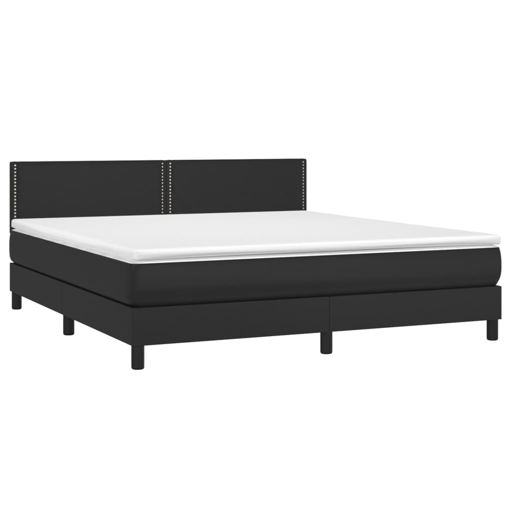 vidaXL Boxspringbett mit Matratze & LED Schwarz 160x200 cm Kunstleder