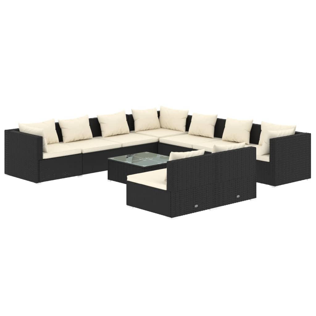 vidaXL 10-tlg. Garten-Lounge-Set mit Kissen Schwarz Poly Rattan