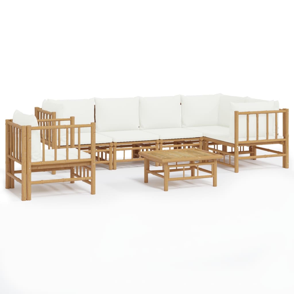 vidaXL 7-tlg. Garten-Lounge-Set mit Cremeweißen Kissen Bambus