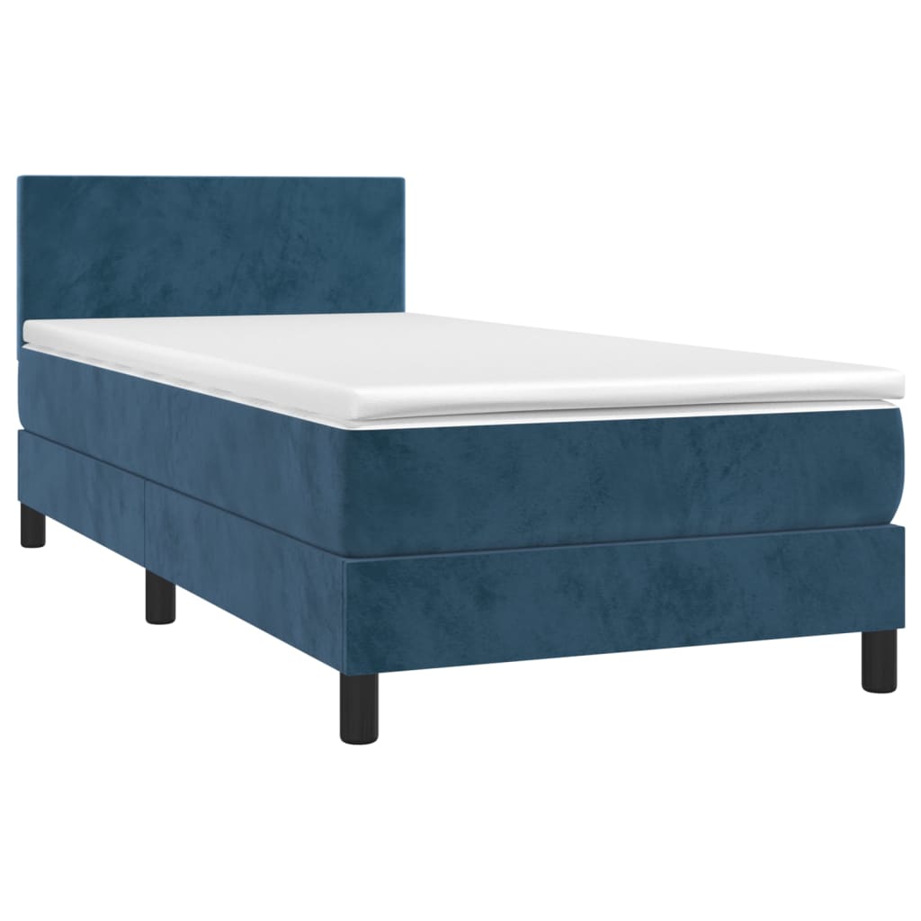 vidaXL Boxspringbett mit Matratze Dunkelblau 90x190 cm Samt