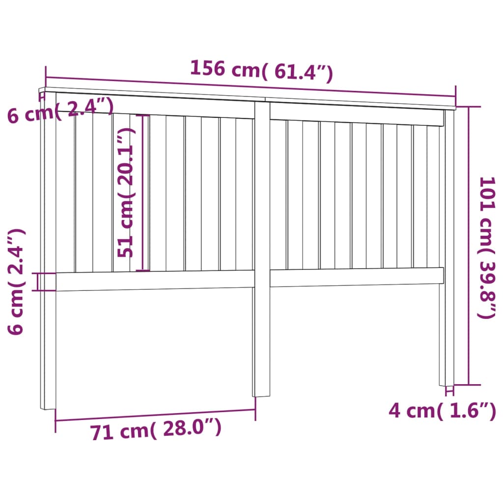 vidaXL Kopfteil Weiß 156x6x101 cm Massivholz Kiefer