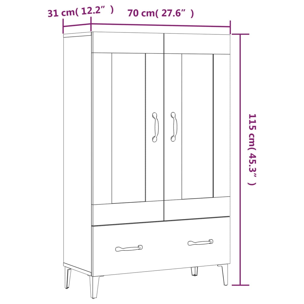 vidaXL Highboard Weiß 70x31x115 cm Holzwerkstoff