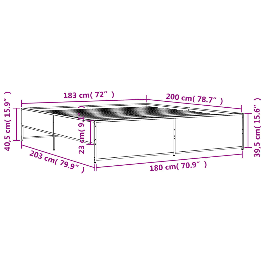 vidaXL Bettgestell Sonoma-Eiche 180x200 cm Holzwerkstoff und Metall