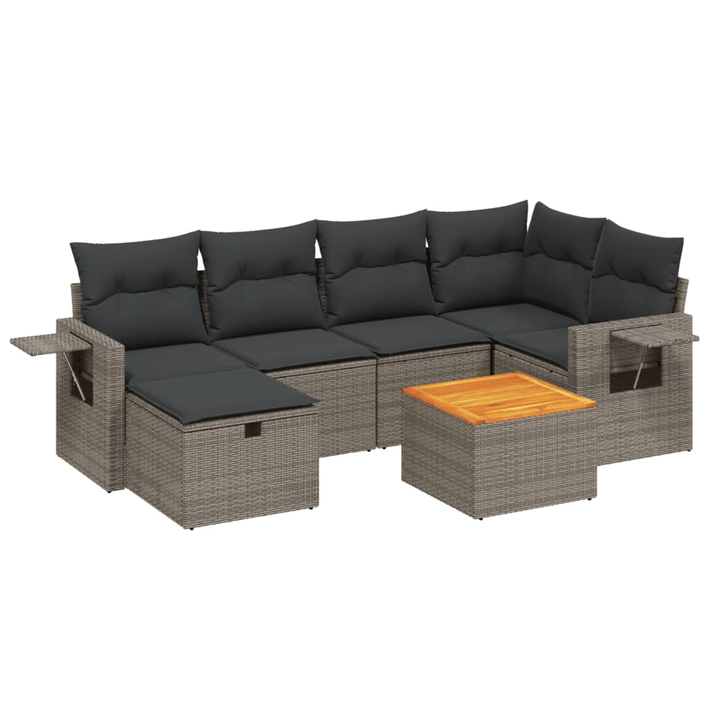 vidaXL 7-tlg. Garten-Sofagarnitur mit Kissen Grau Poly Rattan